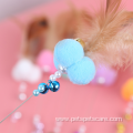 Colorful feather plush ball spring bell cat teaser